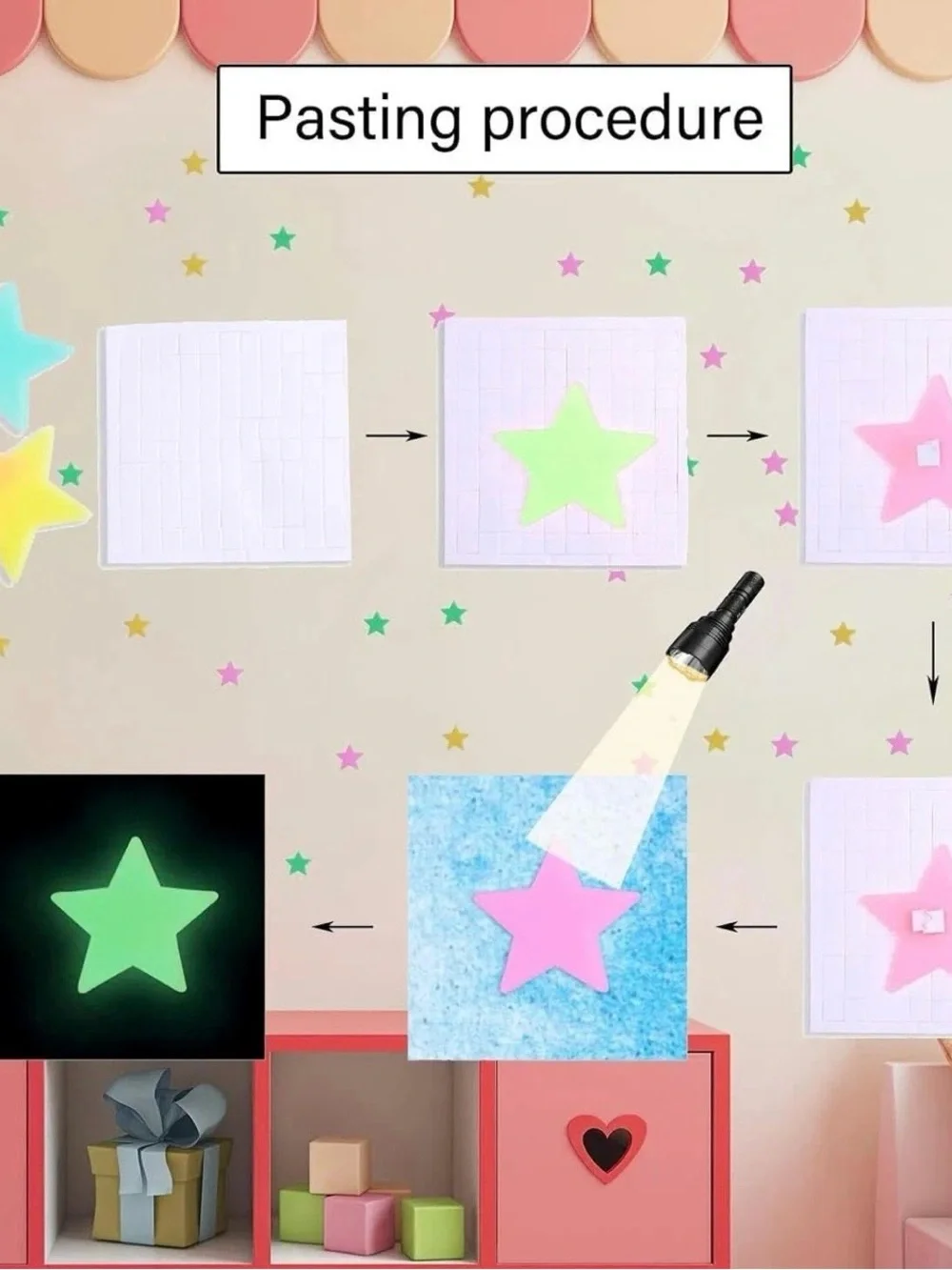 Unlisted Glow Star Wall Stickers in Pastel Blue Pink Yellow